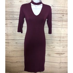 Popular Midi Purple Dress Above elbow Sleeves
